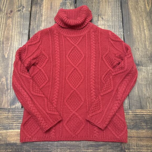 Women’s Eddie Bauer Petite XS Red Cable Knot Turtle Neck Sweater‎ - Picture 1 of 6
